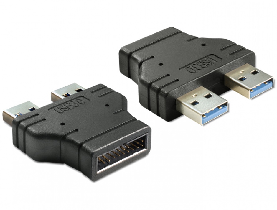Imagine Adaptor USB 3.0 pin header tata la 2 x USB 3.0-A tata paralel, Delock 65398