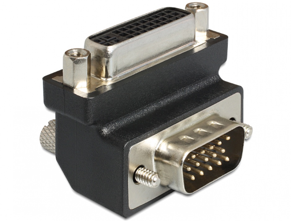 Imagine Adaptor DVI-I Dual Link 24+5 pini la VGA M-T unghi 270 grade, Delock 65426 