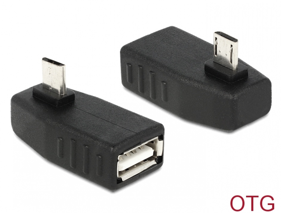 Imagine Adaptor micro USB B la USB 2.0 A T-M OTG unghi 270, Delock 65473