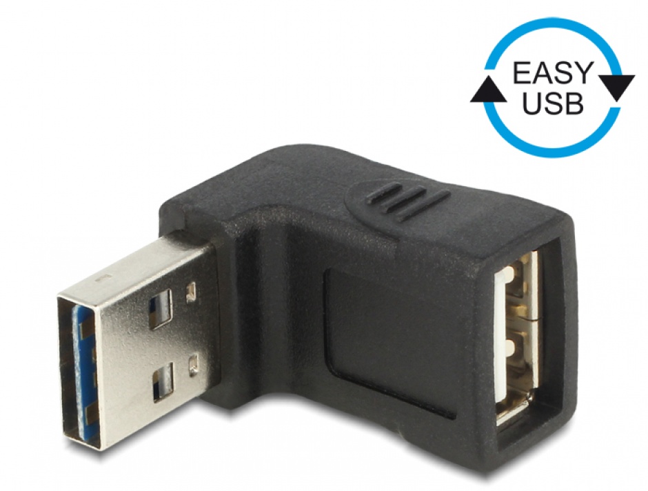 Imagine Adaptor EASY-USB 2.0-A T la USB 2.0-A M unghi 90 grade sus/jos, Delock 65521
