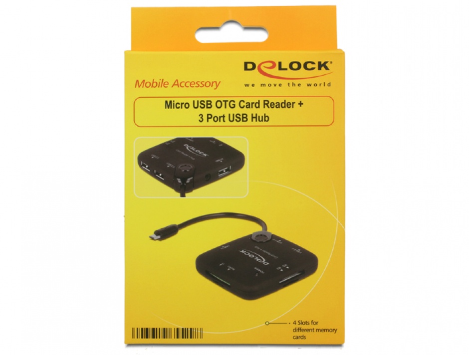 Imagine Cititor de carduri + Hub USB 2.0 OTG, Delock 65529