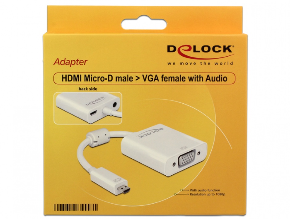 Imagine Adaptor micro-D HDMI la VGA cu Audio Alb T-M, Delock 65557