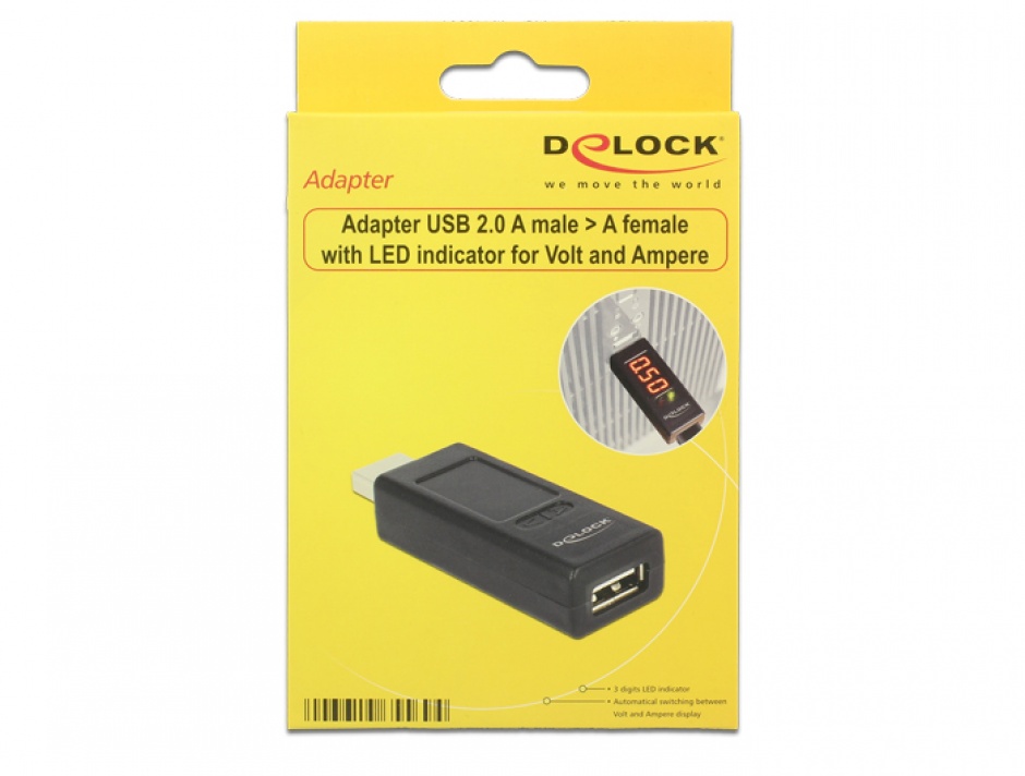 Imagine Adaptor USB 2.0 T-M cu indicator LED pentru voltaj/amperaj, Delock 65569