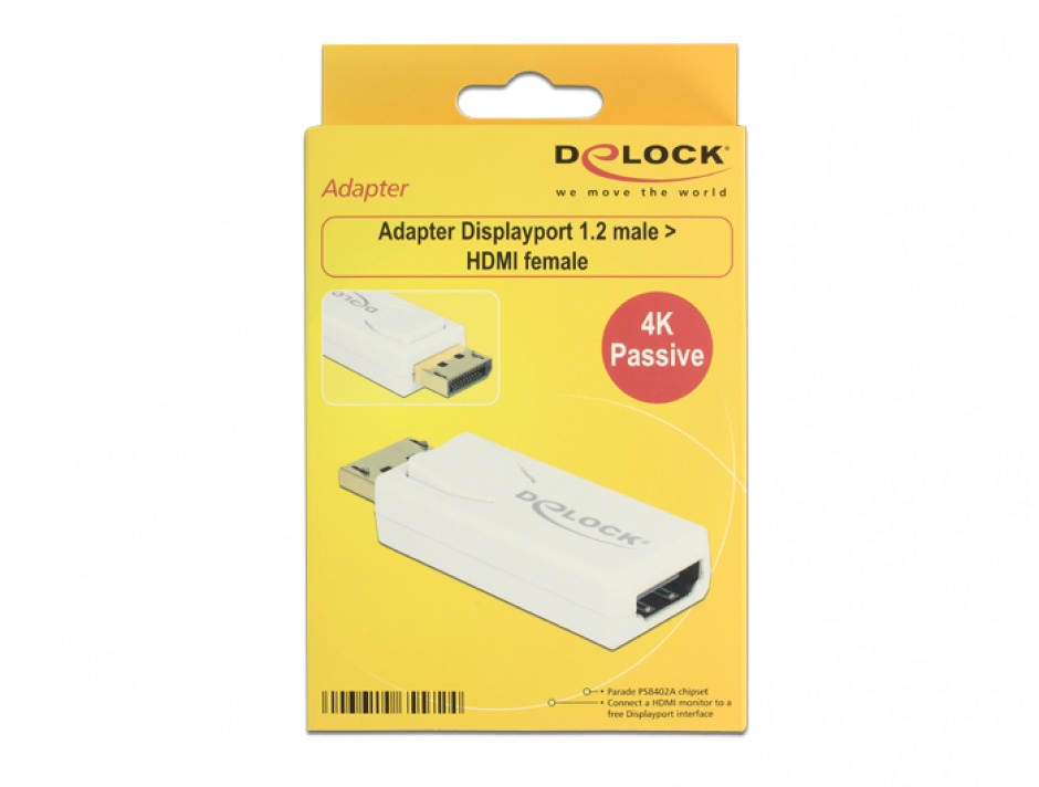 Imagine Adaptor Displayport 1.2 la HDMI T-M 4K Pasiv alb, Delock 65572 