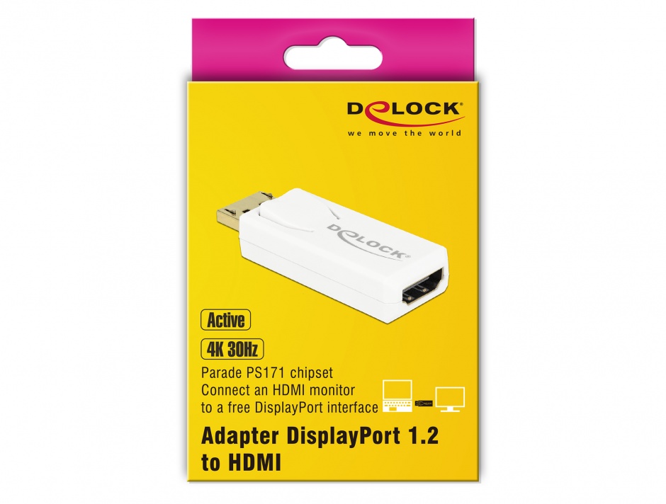 Imagine Adaptor Displayport 1.2 la HDMI T-M 4K activ alb, Delock 65580