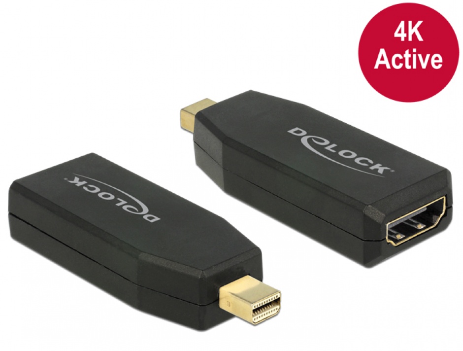 Imagine Adaptor mini Displayport 1.2 la HDMI T-M 4K Activ negru, Delock 65581