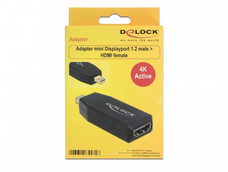 Imagine Adaptor mini Displayport 1.2 la HDMI T-M 4K Activ negru, Delock 65581