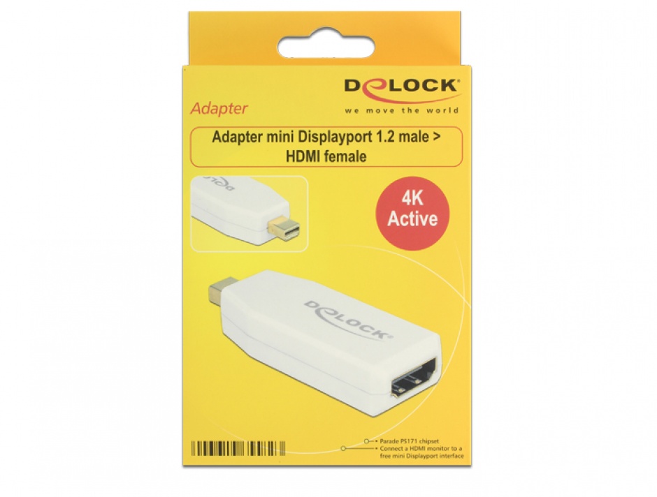 Imagine Adaptor mini Displayport 1.2 la HDMI T-M 4K Activ alb, Delock 65582