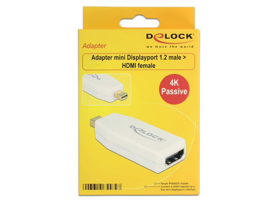 Imagine Adaptor mini Displayport 1.2 la HDMI T-M 4K pasiv alb, Delock 65584