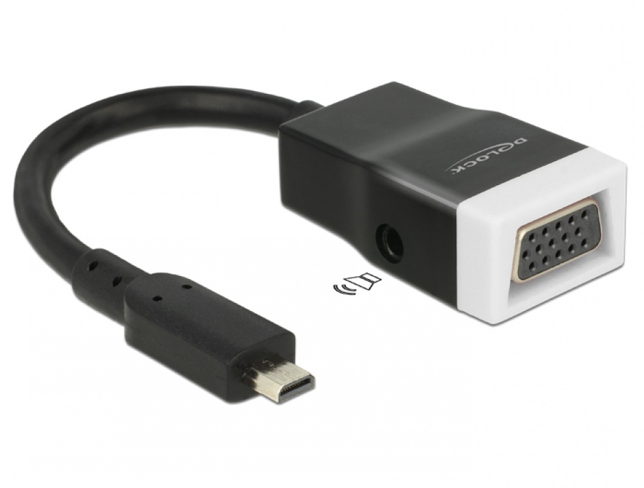 Imagine Adaptor micro HDMI-D la VGA cu Audio Negru T-M 15cm, Delock 65589