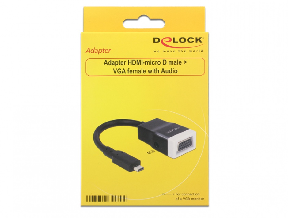 Imagine Adaptor micro HDMI-D la VGA cu Audio Negru T-M 15cm, Delock 65589