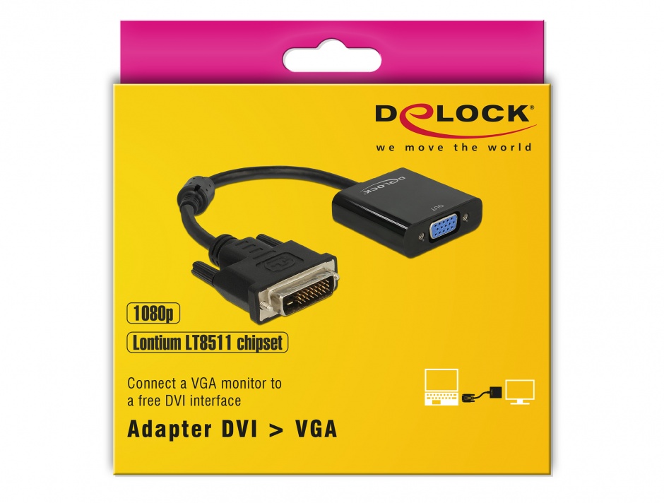 Imagine Adaptor DVI-D Dual Link 24+1 pini la VGA T-M Negru, Delock 65658