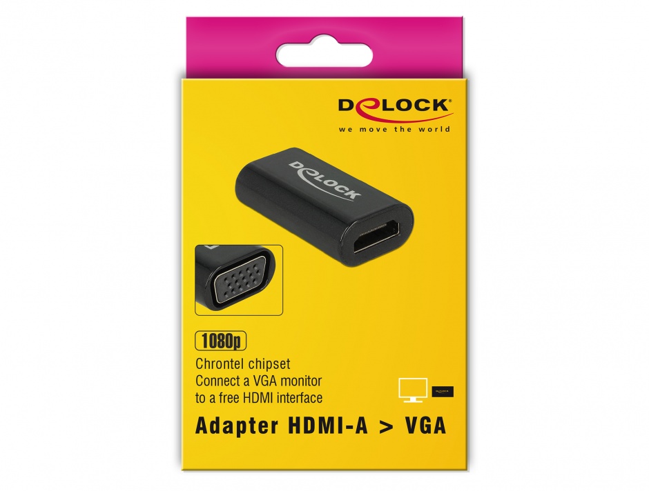 Imagine Adaptor HDMI la VGA T-M carcasa metalica + cablu HDMI 15cm, Delock 65667