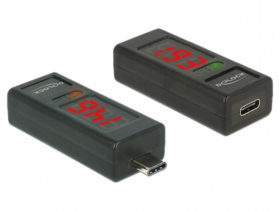 Imagine Adaptor USB tip C cu LED indicator pentru Voltaj si Amperaj, Delock 65688