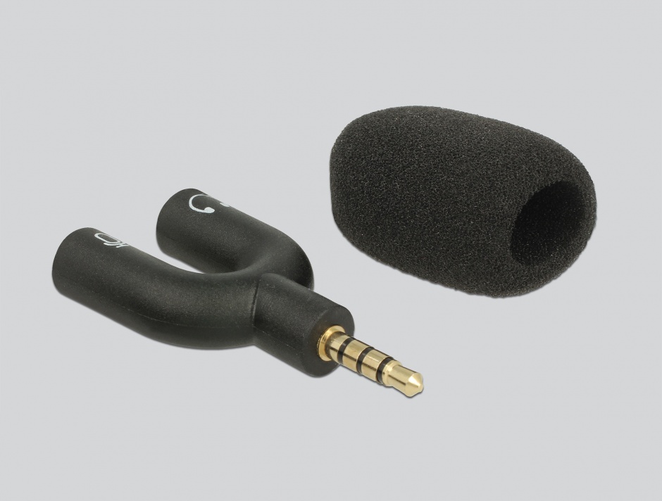 Imagine Microfon Uni-Directional pentru smartphone/tableta jack stereo 3.5mm 4 pini unghi 90 grade negru, De