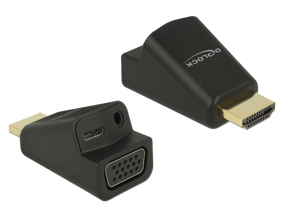 Imagine Adaptor HDMI la VGA cu audio si alimentare micro USB, Delock 65895