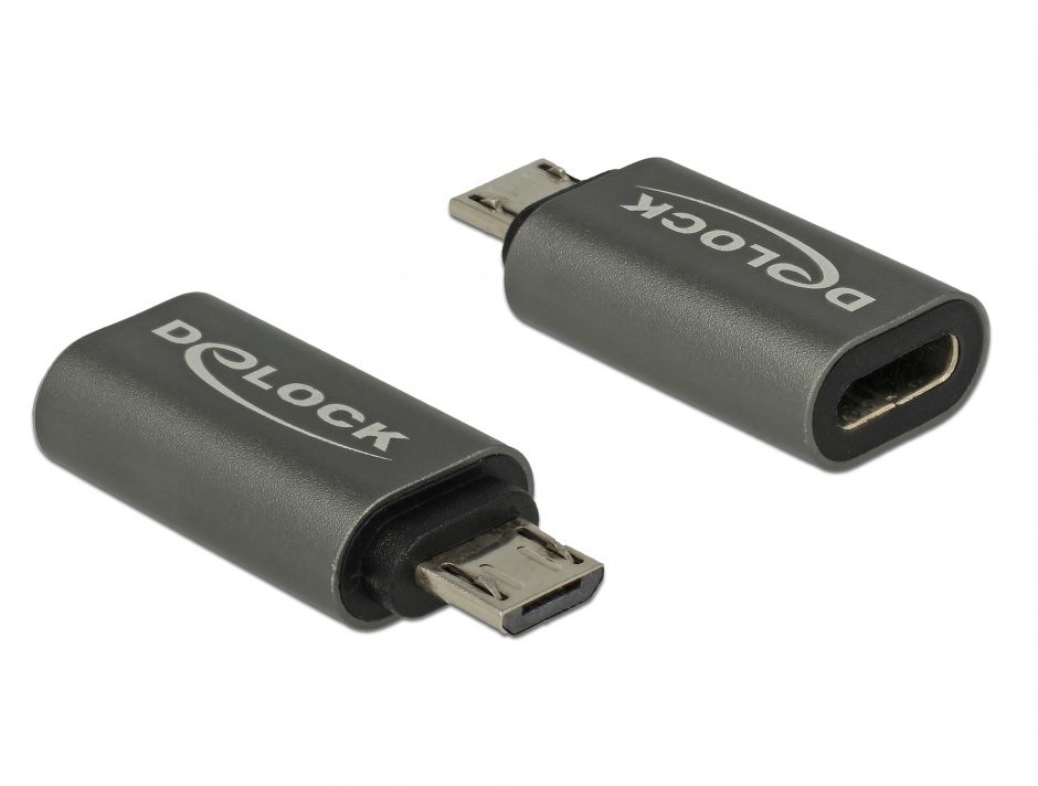 Imagine Adaptor micro USB la USB tip C 2.0 T-M Antracit, Delock 65927
