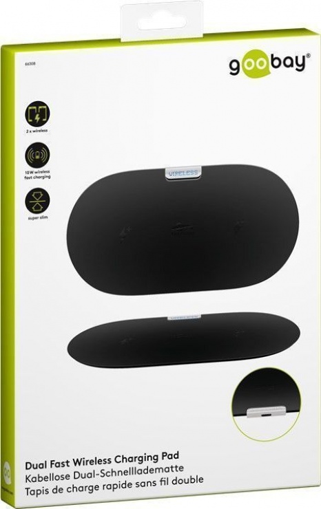 Imagine Pad pentru incarcare wireless 2 dispozitive 10W Negru, Goobay 66308