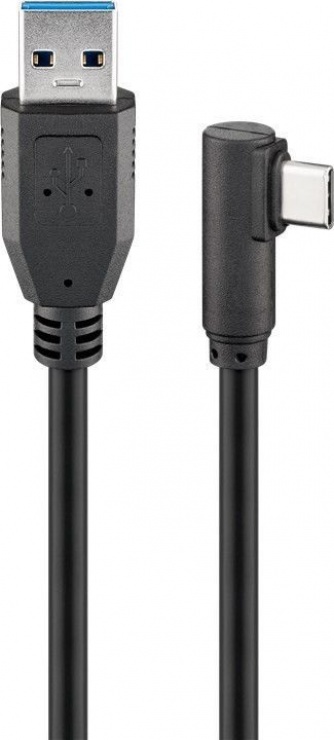 Imagine Cablu USB 3.0-C unghi 90 grade la USB-A 1m T-T Negru, Goobay 66501