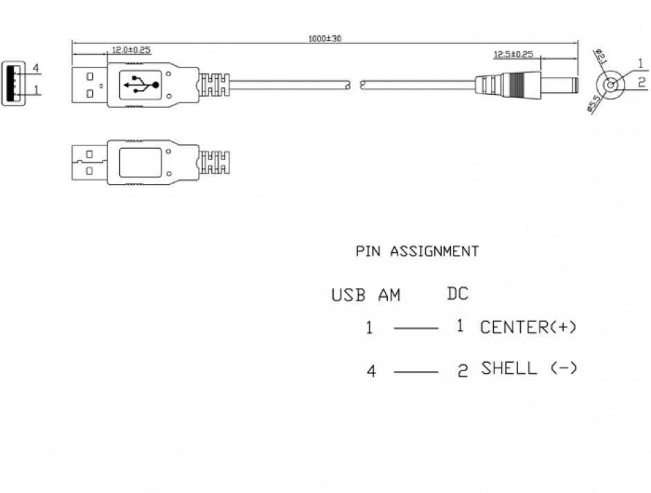 Imagine Cablu USB de alimentare la DC 5.5 x 2.1mm 1m, Delock 82197