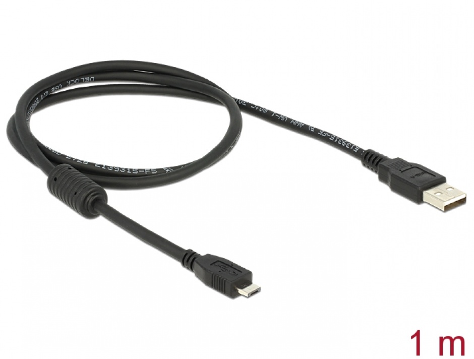 Imagine Cablu USB 2.0 la micro USB-A T-T 1m Negru, Delock 82298