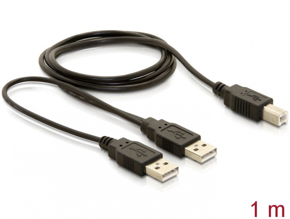 Imagine Cablu USB 2.0 Y alimentare 2 x USB tip A la USB tip B T-T 1m, 82394
