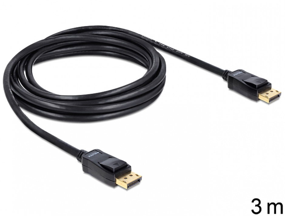 Imagine Cablu Displayport T-T v1.2 4K ecranat 3m Negru, Delock 82424