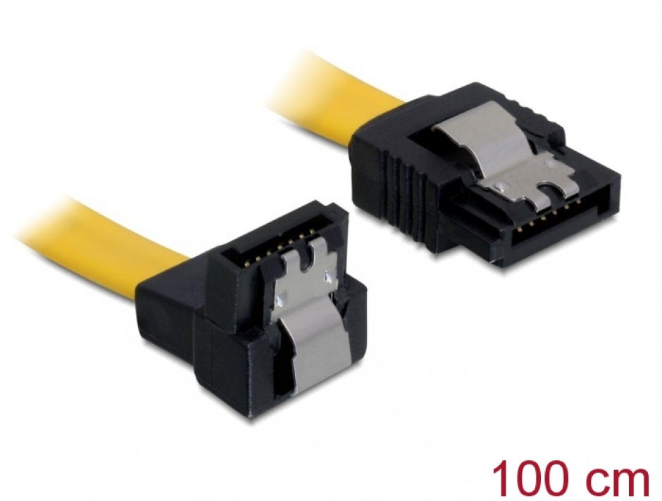 Imagine Cablu SATA II 3 Gb/s drept-unghi cu fixare 1M, Delock 82485
