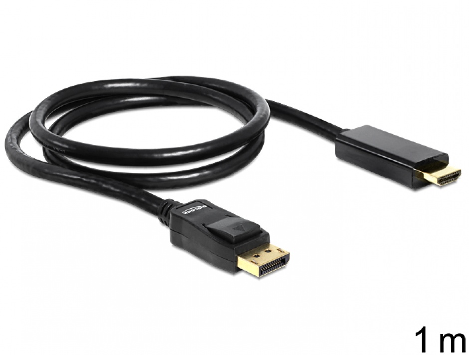 Imagine Cablu DisplayPort la HDMI Pasiv T-T ecranat 1m Negru, Delock 82586