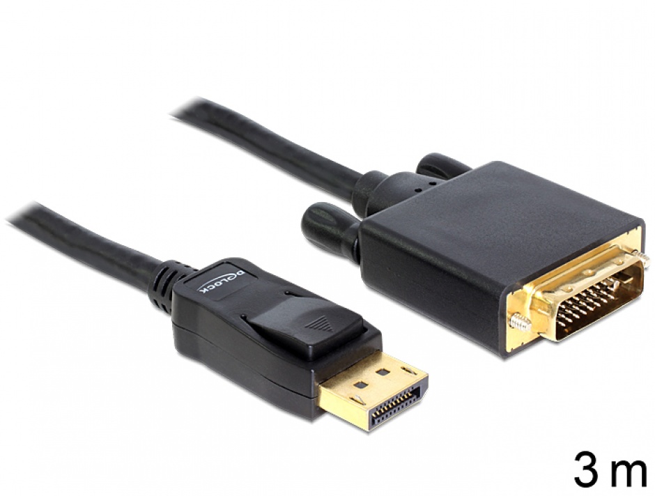 Imagine Cablu DisplayPort la DVI-D T-T ecranat 3m Negru, Delock 82592