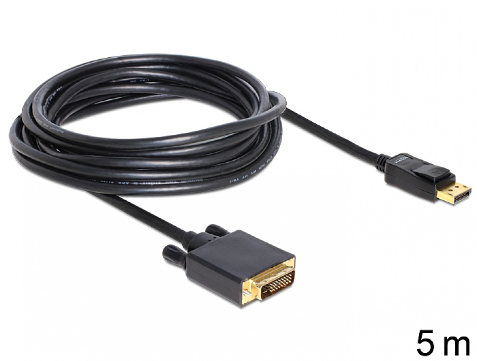 Imagine Cablu DisplayPort la DVI-D T-T ecranat 5m Negru, Delock 82593