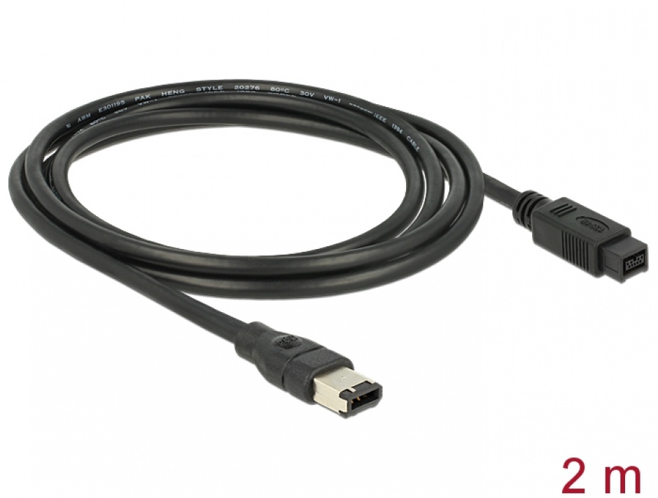 Imagine Cablu FireWire 9 pini la 6 pini 2m, Delock 82596