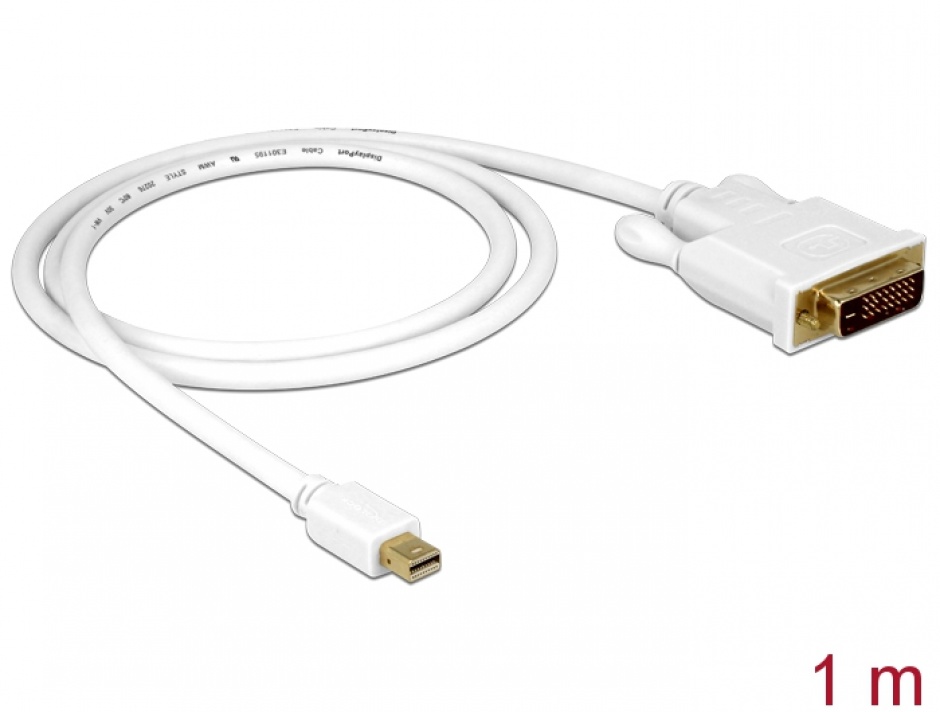 Imagine Cablu mini DisplayPort 1.1 la DVI-D 24+1 pini T-T Alb 1m, Delock 82641