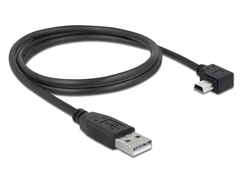 Imagine Cablu USB 2.0 la mini USB-B T-T unghi 90 grade 1m, Delock 82681