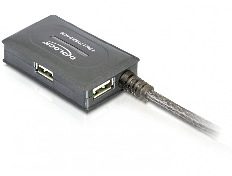 Imagine Cablu prelungitor activ USB 2.0 10m cu Hub 4 porturi, Delock 82748