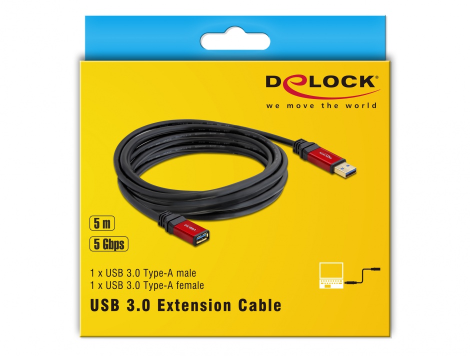 Imagine Cablu prelungitor USB 3.0-A T-M 5m Premium, Delock 82755