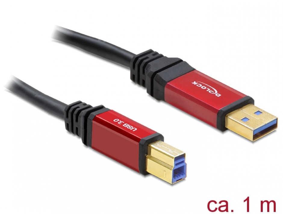 Imagine Cablu USB 3.0 A-B Premium T-T 1m, Delock 82756
