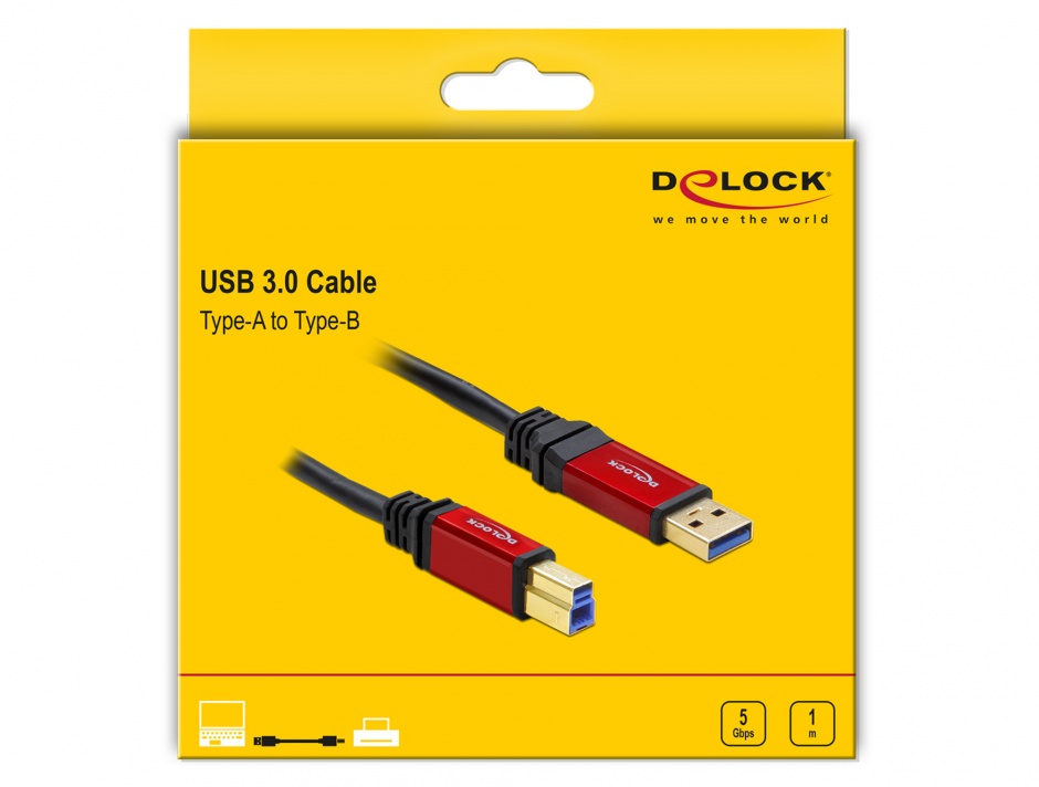 Imagine Cablu USB 3.0 A-B Premium T-T 1m, Delock 82756