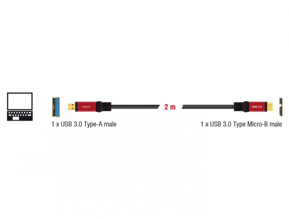 Imagine Cablu USB 3.0 la micro USB-B T-T 2m Premium, Delock 82761