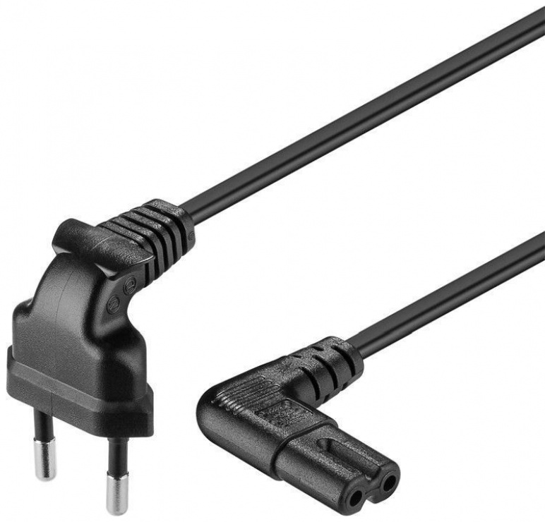 Imagine Cablu alimentare Euro la IEC C7 (casetofon) 2 pini 2m in unghi, Goobay 97350