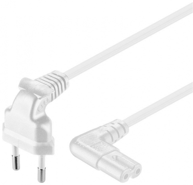 Imagine Cablu de alimentare Euro la IEC C7 unghi 90 grade 3m Alb, Goobay 97356