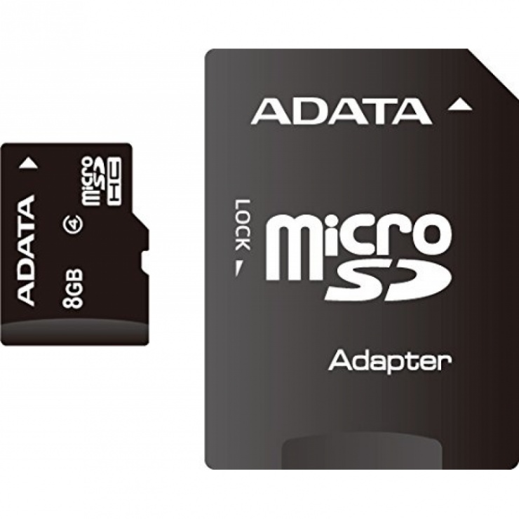 Imagine Card de memorie micro SDHC 8GB clasa 4 + adaptor SD, ADATA AUSDH8GCL4-RA1