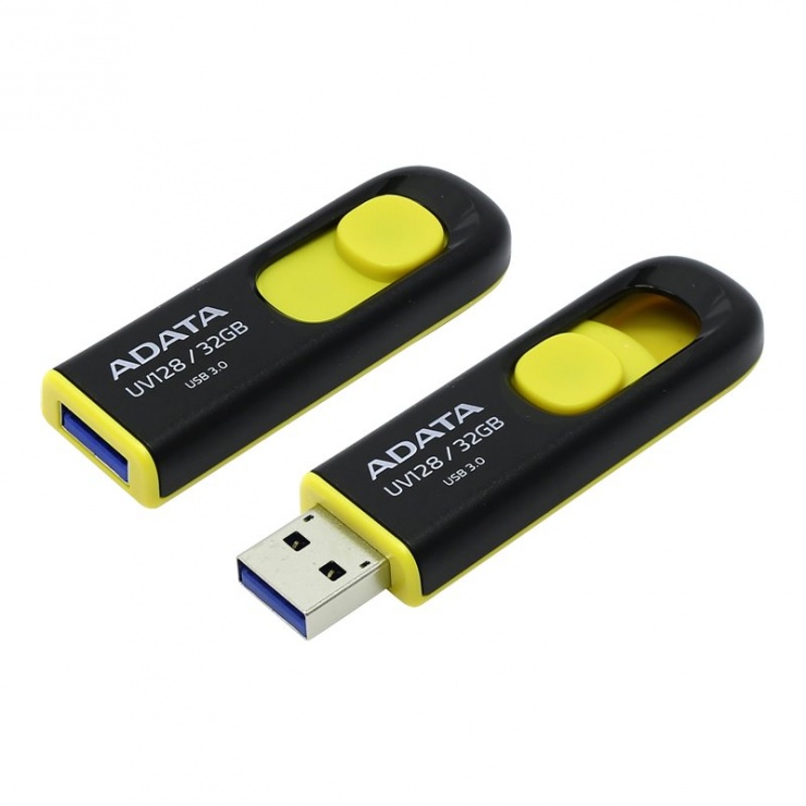 Imagine Stick USB 3.1 32GB UV128 retractabil Negru/Galben, ADATA AUV128-32G-RBY