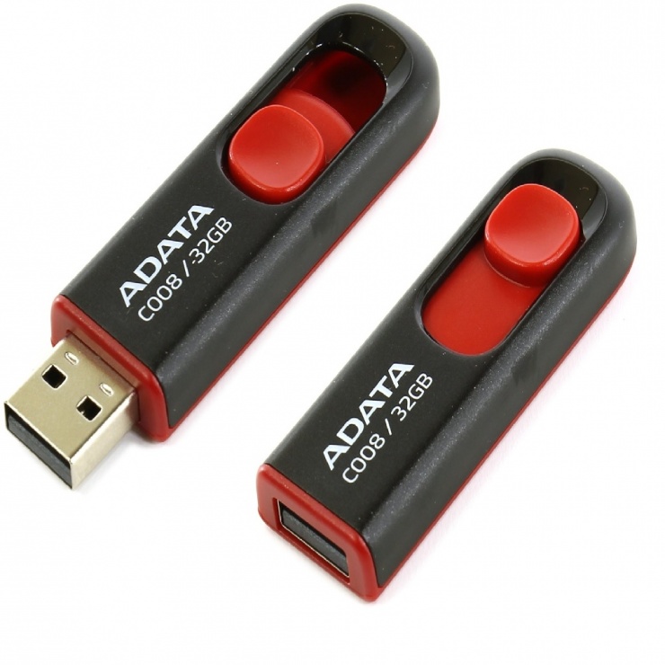 Imagine Stick USB 2.0 retractabil C008 32GB Negru&Rosu, ADATA-1