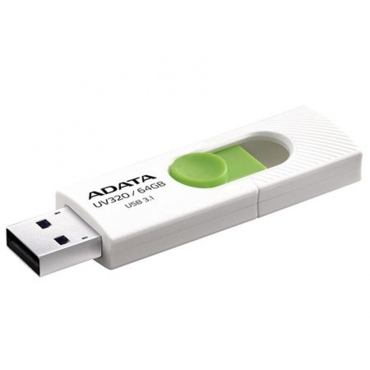Imagine Stick USB 3.1 retractabil UV320 64GB Alb/verde, A-DATA