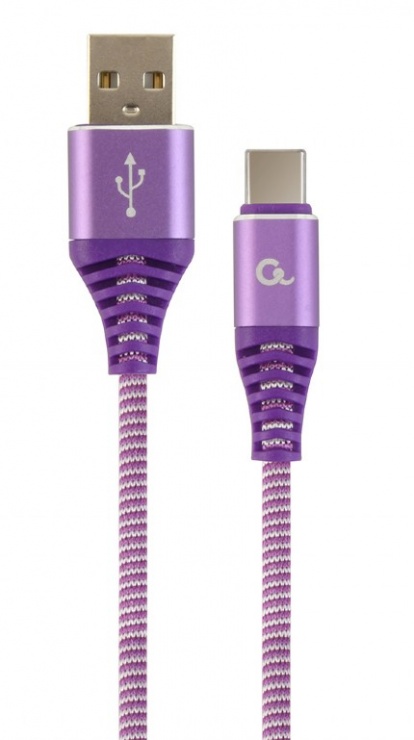 Imagine Cablu USB 2.0 la USB-C Premium Alb/Mov brodat 1m, Gembird CC-USB2B-AMCM-1M-PW