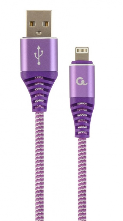 Imagine Cablu date + incarcare USB la iPhone Lightning Premium 1m Mov/Alb, Gembird CC-USB2B-AMLM-1M-PW