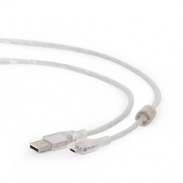 Imagine Cablu USB 2.0 la micro USB-B 1.8m transparent, Gembird CCP-mUSB2-AMBM-6-TR