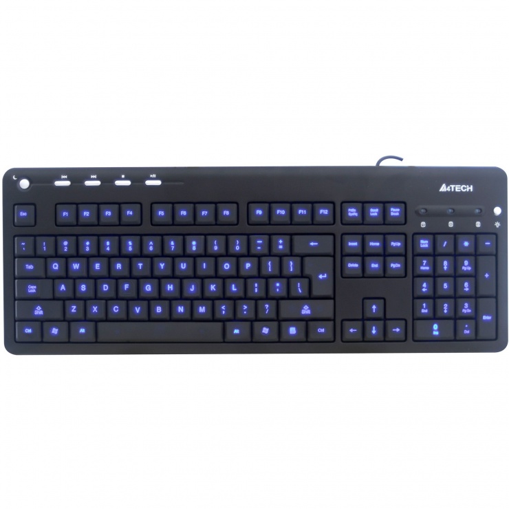 Imagine Tastatura multimedia iluminata USB Negru, A4TECH KD-126-1