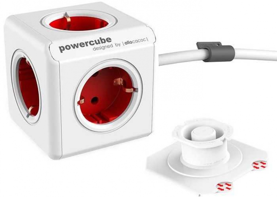 Imagine Prelungitor PowerCube in forma de cub 5 prize Schuko Rosu 1.5m, Allocacoc